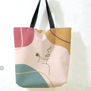 Canvas/cotton Tote Bag Women's XLarge Sophisticated lady sketch art Styling.